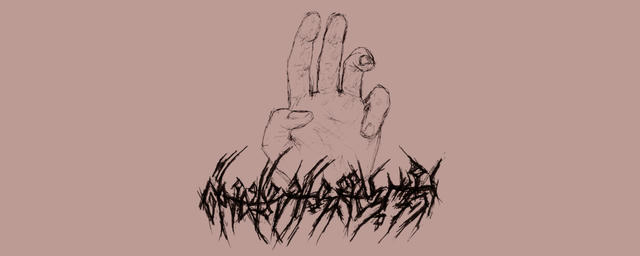 the project logo. it consists of a drawing of a human hand and a lettering below it. the lettering is illegible and looks like cuts and wounds on a skin.