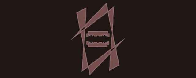 the project logo, geometric sharp shapes that look like 'L' and '1'. between them is razor blade that's cut in half horizontally, so it looks like the equals sign.