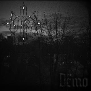 a black and white photo of a moody urban landscape. there are some houses with some window lights. project logo is in the top left corner, in the opposite corner there is a pale writing that reads 'demo'