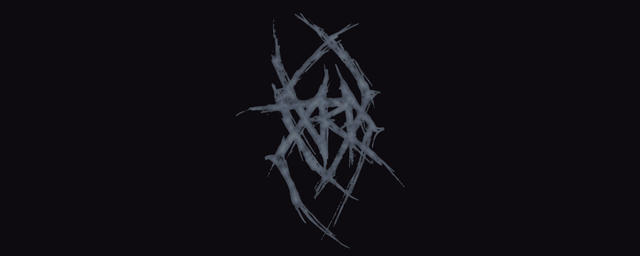 xvra logo, a metal-style lettering, illegible lines all entangled together like dried twigs.